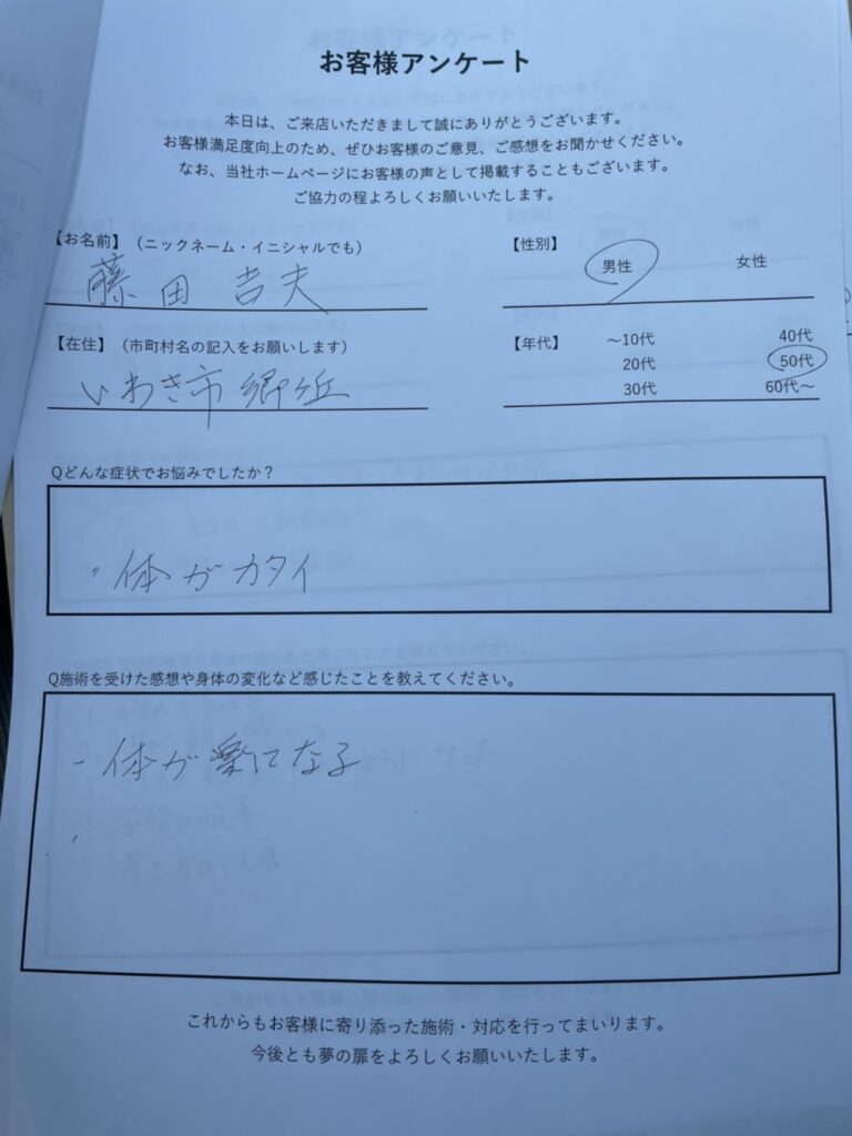 藤田 吉夫さん （50代） 男性 いわき市郷ケ丘在住